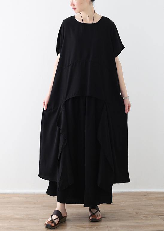 Handmade Asymmetric Tops and Wide Leg Pants Cotton 18th Century Design Black Loose Summer