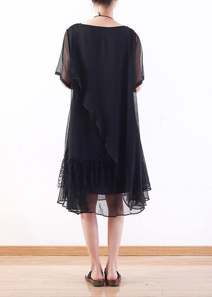 Handmade Black Chiffon Tunics for Organic Outfits Layered Loose Summer Dress