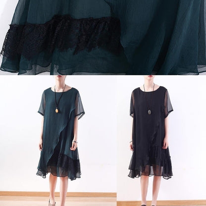 Handmade Black Chiffon Tunics for Organic Outfits Layered Loose Summer Dress