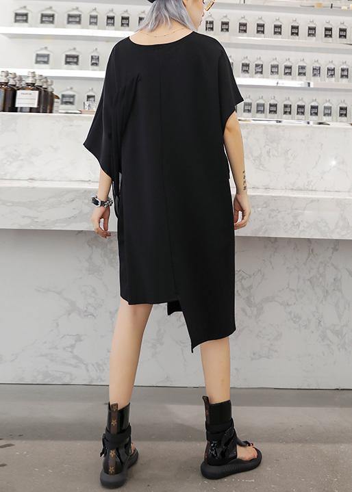 Handmade Black Cotton Clothes V Neck Sequined Tunic Summer Dress
