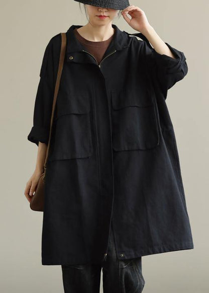 Handmade Black Outfit Wardrobes Zippered Pockets Fall Outwears