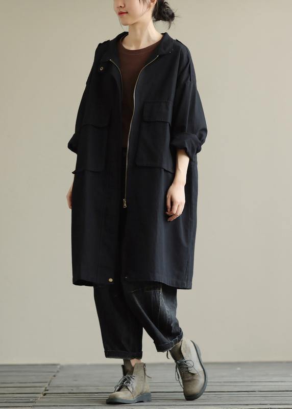 Handmade Black Outfit Wardrobes Zippered Pockets Fall Outwears