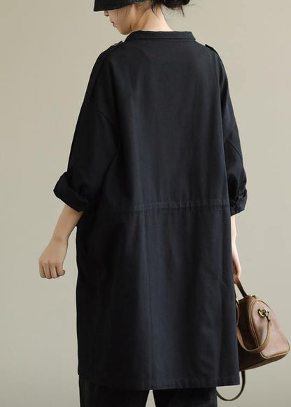 Handmade Black Outfit Wardrobes Zippered Pockets Fall Outwears