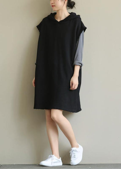 Handmade Black Tunics Hooded Pockets Art Fall Dresses