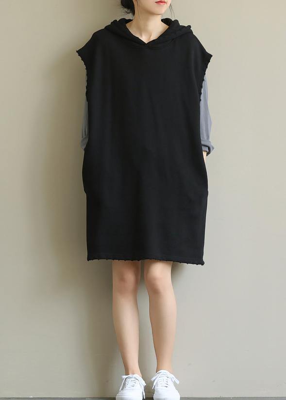 Handmade Black Tunics Hooded Pockets Art Fall Dresses