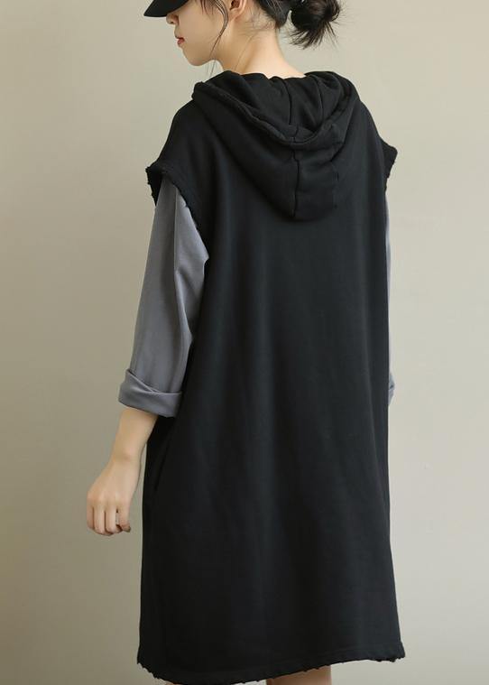 Handmade Black Tunics Hooded Pockets Art Fall Dresses