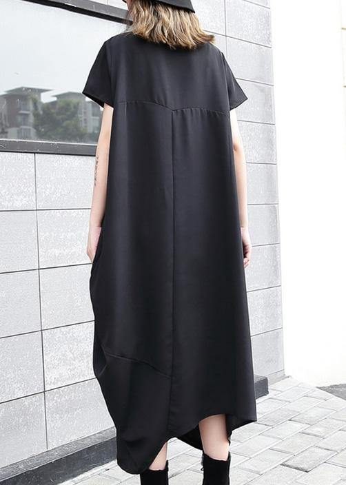 Handmade Gray Geometry Asymmetric Cotton Long Shirts Zippered Long Summer Dress