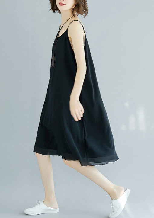 Handmade Black Chiffon Clothes for Spaghetti Strap Maxi Summer Dress