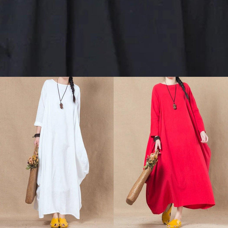 Handmade Black Linen Cotton Wardrobes O Neck Asymmetric Spring Dress