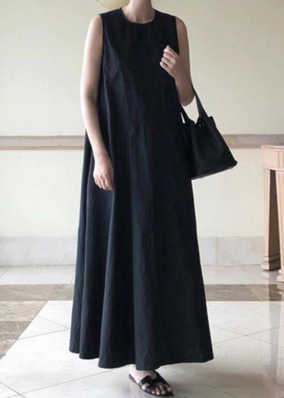 Handmade Green Linen Dresses O Neck Sleeveless Cotton Robes Summer Dresses