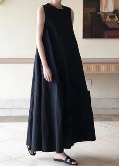 Handmade Green Linen Dresses O Neck Sleeveless Cotton Robes Summer Dresses