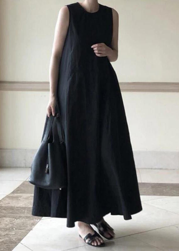 Handmade Green Linen Dresses O Neck Sleeveless Cotton Robes Summer Dresses