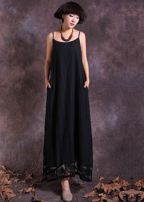 Handmade Black Linen Outfit Sleeveless Maxi Summer Dress