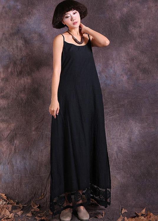 Handmade Black Linen Outfit Sleeveless Maxi Summer Dress