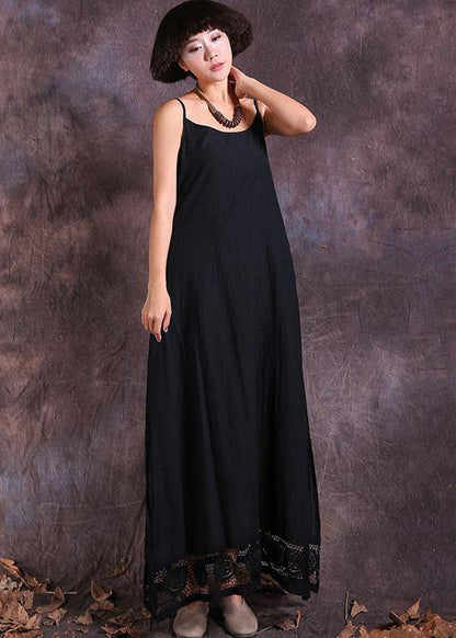 Handmade Black Linen Outfit Sleeveless Maxi Summer Dress