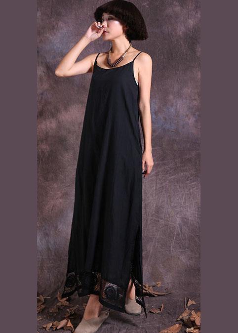 Handmade Black Linen Outfit Sleeveless Maxi Summer Dress