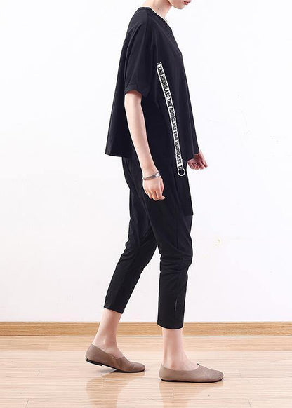 Handmade Black O Neck Cotton Tunics for Short Sleeve Tunic Summer Shirts