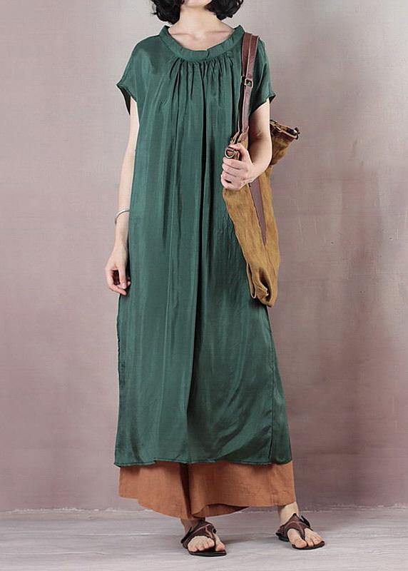 Handmade Blackish Green Cotton Wardrobes Cinched Art Summer Dress