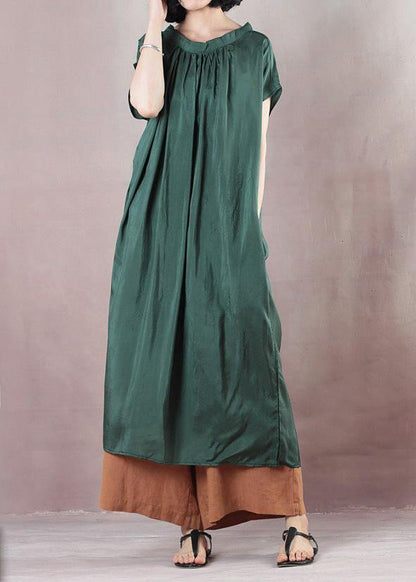 Handmade Blackish Green Cotton Wardrobes Cinched Art Summer Dress