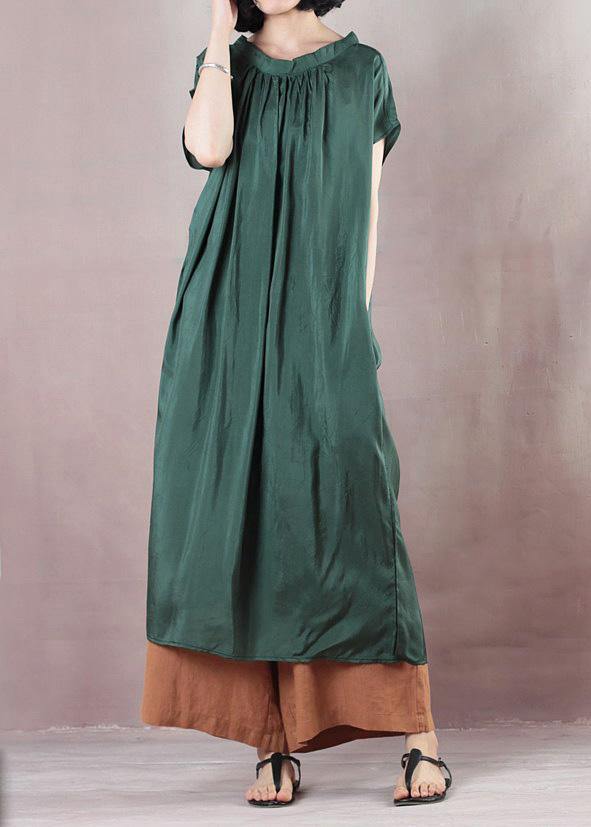 Handmade Blackish Green Cotton Wardrobes Cinched Art Summer Dress