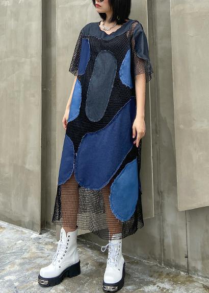Handmade Blue Clothes Patchwork Tulle a Line Dress
