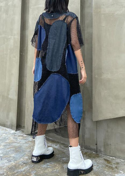 Handmade Blue Clothes Patchwork Tulle a Line Dress