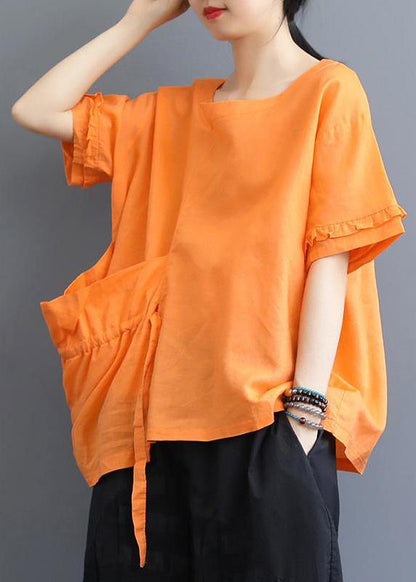 Handmade Cotton Clothes Fine Single Big Pocket Lacing Color T-shirt