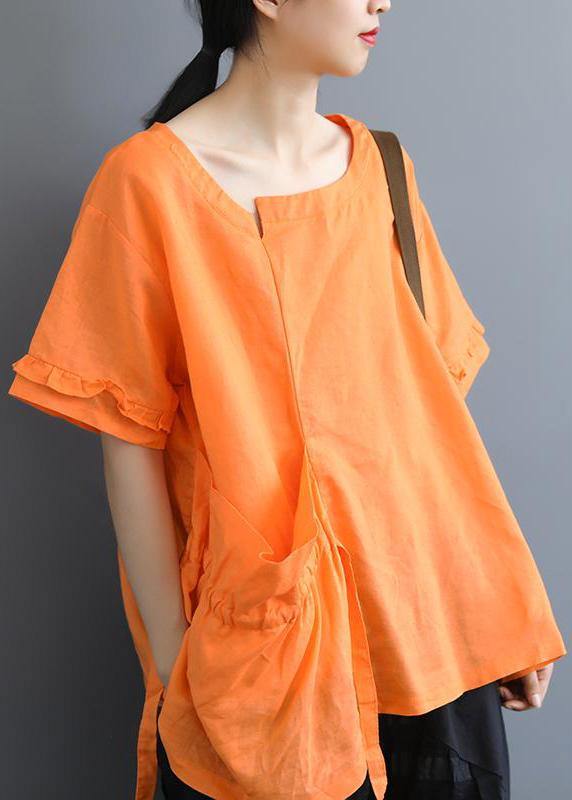 Handmade Cotton Clothes Fine Single Big Pocket Lacing Color T-shirt