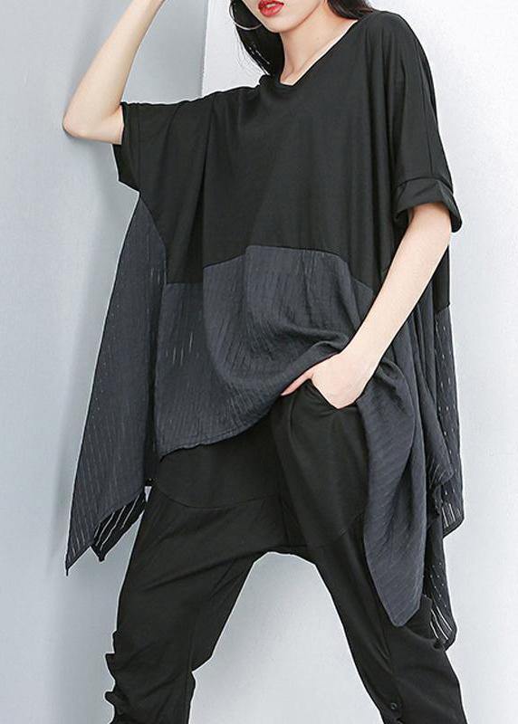 Handmade Cotton Shirts Stylish Summer Patchwork Batwing Sleeve Blouse