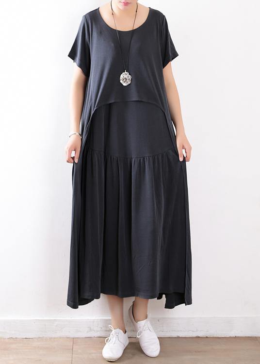 Handmade Dull Gray Tunics Pakistani Shape Patchwork Extra Large Hem Silk Summer Dresses