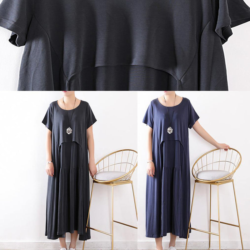 Handmade Dull Gray Tunics Pakistani Shape Patchwork Extra Large Hem Silk Summer Dresses