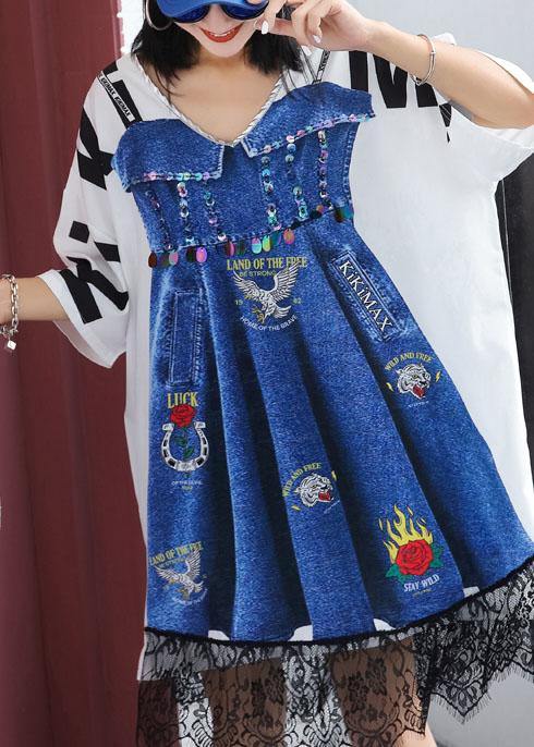 Handmade False Two Pieces Cotton Clothes Ideas White Print Dress Summer