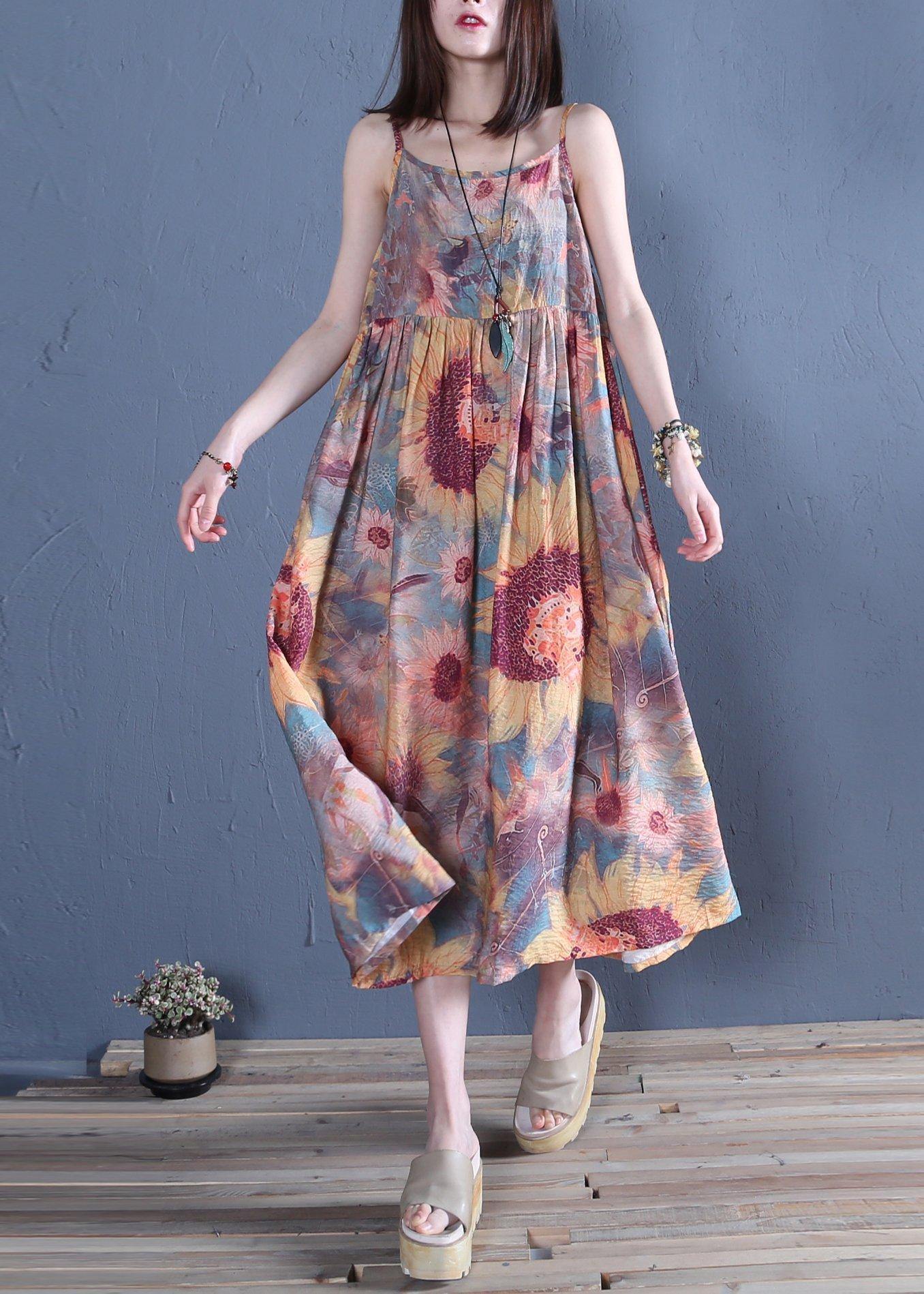 Handmade Cotton Tunics Spaghetti Strap Cinched Traveling Summer Dress