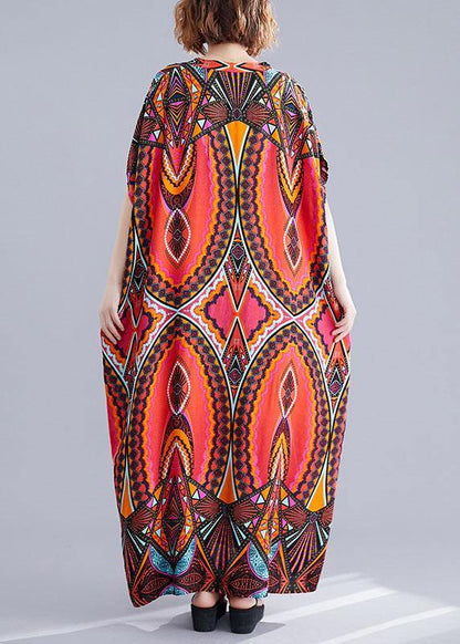 Handmade Cotton Tunic Dress V Neck Batwing Sleeve Traveling Summer Dresses