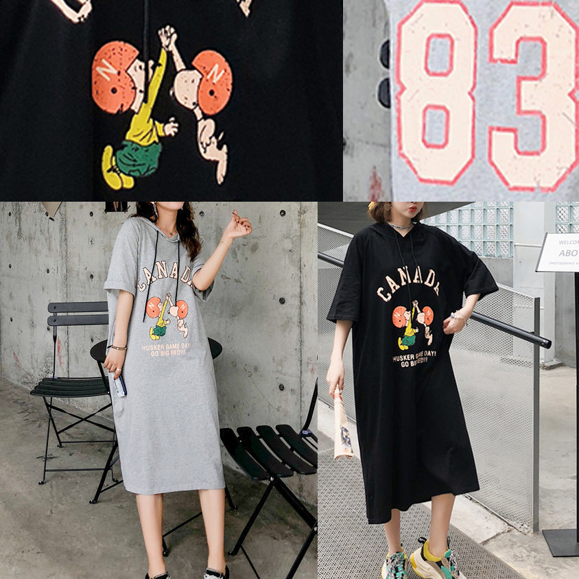 Handmade Gray Cotton Dress O Neck Short Sleeve Cotton Robes Summer Dresses