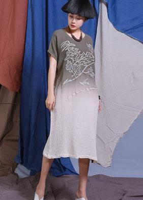 Handmade Gray O Neck Cotton Quilting Clothes Gradient Color Traveling Sundress Dresses
