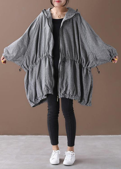 Handmade Gray Plaid Coat Inspiration Hooded Drawstring Coats