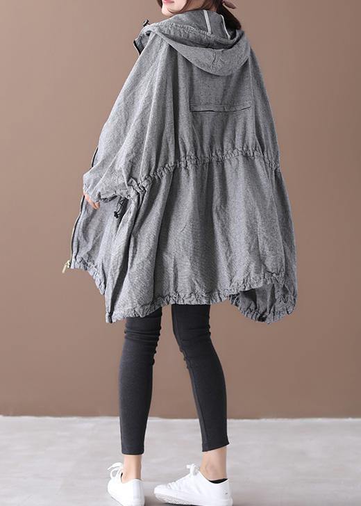 Handmade Gray Plaid Coat Inspiration Hooded Drawstring Coats
