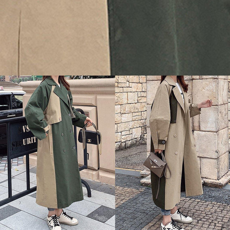 Handmade Green Fine Outwear Cotton Double Breast Patchwork Coat