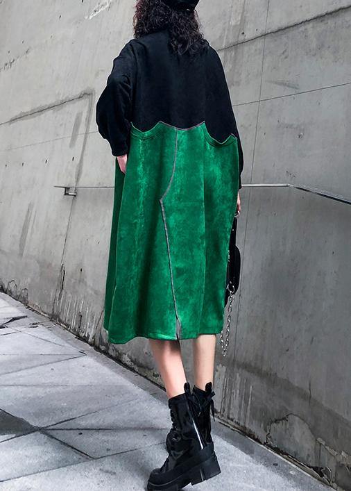 Handmade Green Embroidery Outfit O Neck Patchwork Art Dresses