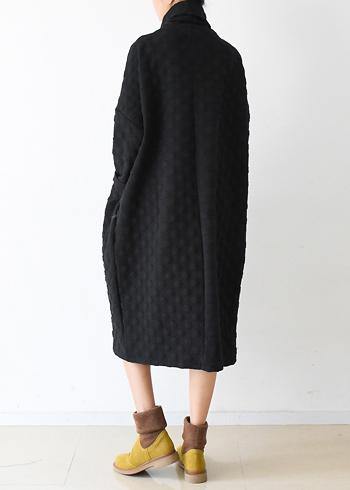 Handmade High Neck Fall Dress Pattern Black Dotted Loose Dress