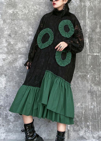 Handmade High Neck Patchwork Cotton Quilting Clothes Wardrobes Black a Line Dresses