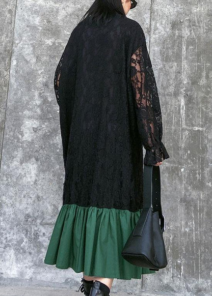 Handmade High Neck Patchwork Cotton Quilting Clothes Wardrobes Black a Line Dresses