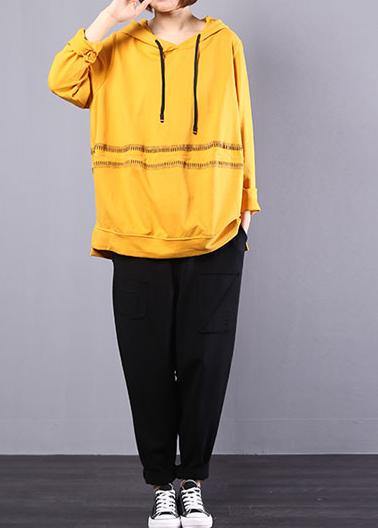 Handmade hooded cotton clothes For Women Photography yellow tops autumn