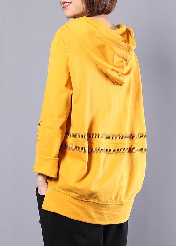 Handmade hooded cotton clothes For Women Photography yellow tops autumn