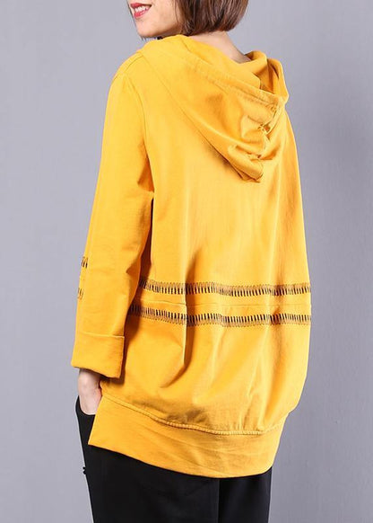 Handmade hooded cotton clothes For Women Photography yellow tops autumn
