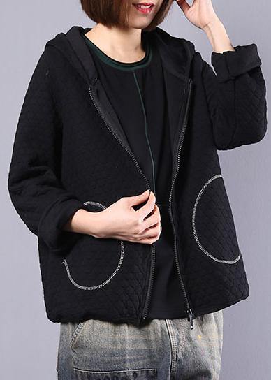 Handmade Hooded Cotton Tops for Photography Black Short Coat Fall