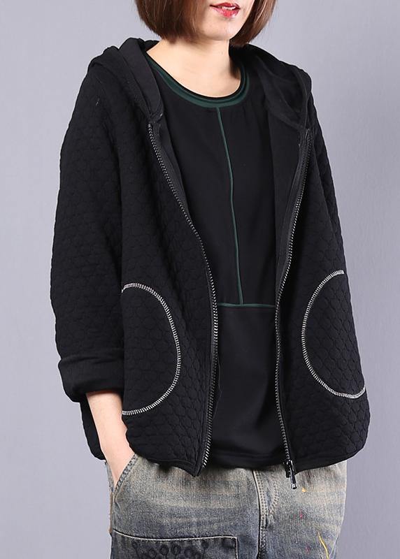 Handmade Hooded Cotton Tops for Photography Black Short Coat Fall