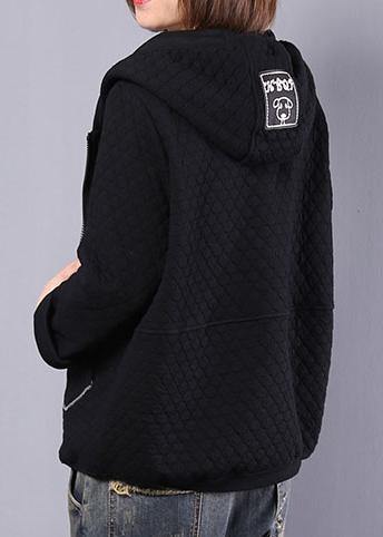 Handmade hooded cotton tops for women Photography black short coat fall