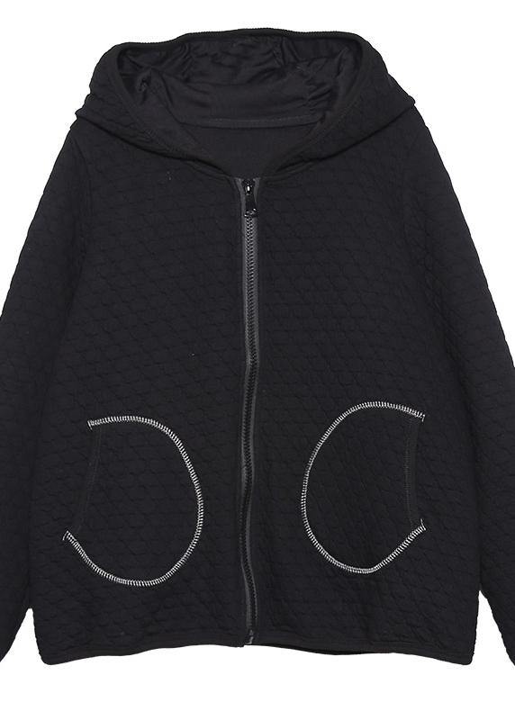 Handmade hooded cotton tops for women Photography black short coat fall